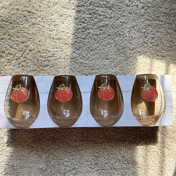 (LAST SET) NWT Haymarket Square Rhinestone Pumpkin Stemless Glasses HALLOWEEN - Picture 6 of 12